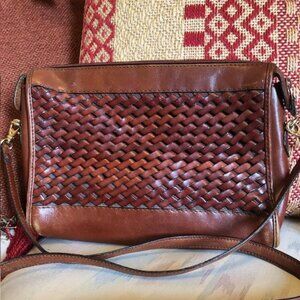 Leather Bag, Woven Crossbody, Genuine Leather, Pre-Owned Good Condition